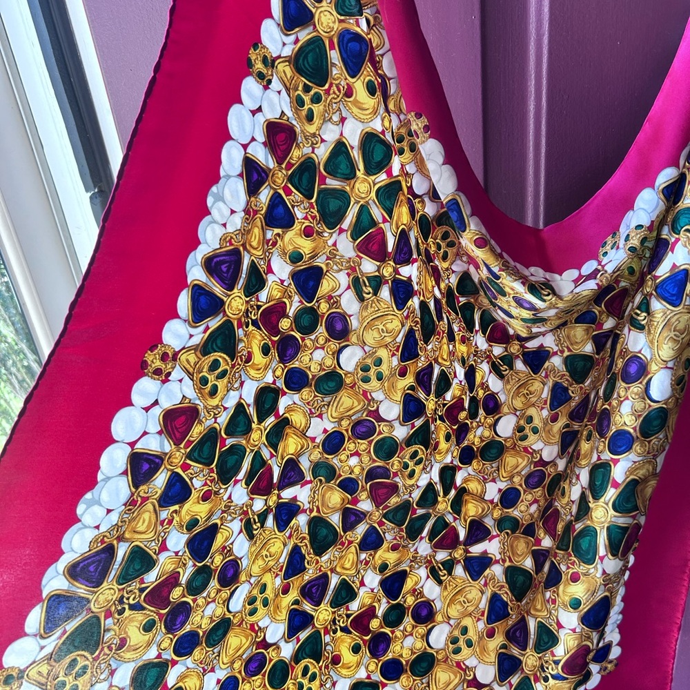 SOLD Chanel Vibrant Jewel-Patterned Scarf